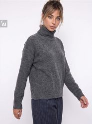 Sweter z golfem i domieszką wełny - szary. Szare golfy damskie Sinsay, l, bez wzorów, z wełny, bez ramiączek. Za 45.99 zł.