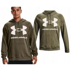 Bluza sportowa dla mężczyzn Under Armour Rival feelce big logo. Zielone bluzy bez kaptura męskie Under Armour, bez wzorów, sportowe, bez kołnierzyka, bez ramiączek. W wyprzedaży za 170.90 zł.