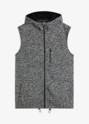 Kamizelka z polarowej dzianiny z kapturem. Czarne kamizelki męskie bonprix, m, z dzianiny. Za 129.99 zł.