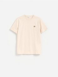 T-shirt regular z haftem - beżowy. Brązowe t-shirty męskie Reserved, l, bez wzorów, z bawełny, bez kołnierzyka. Za 59.99 zł.