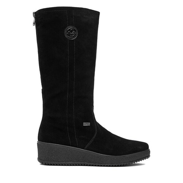 Kozaki Rieker. Czarne kozaki damskie Rieker, bez obcasa, na koturnie. Za 459.99 zł.