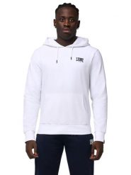 Męska bluza z kapturem z małym logo. Czarne bluzy sportowe męskie LEONE 1947 APPAREL, bez wzorów, bez kołnierzyka, bez ramiączek. Za 324.17 zł.