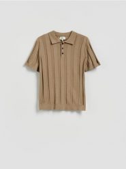 Koszulka polo z lnem - oliwkowy. Zielone koszulki polo męskie Reserved, l, bez wzorów, z bawełny, bez ramiączek. Za 159.99 zł.