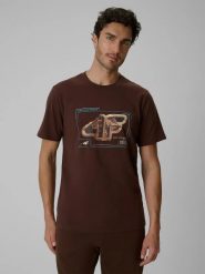 T-shirt regular z nadrukiem męski 4F 4FRSS26TTSHM4230. Brązowe t-shirty męskie 4f, l, bez wzorów, z bawełny, bez kołnierzyka. Za 68.99 zł.