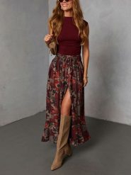 Milan Kiss Spódnica w kolorze czerwono-jasnobrązowym rozmiar: XL. Brązowe spódniczki damskie Milan Kiss, xl, bez wzorów, maxi, proste. Za 186.45 zł.