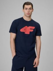 4F T-shirt regular z nadrukiem męski - granatowy S. Niebieskie t-shirty męskie 4f, m, bez wzorów, z bawełny, bez kołnierzyka. Za 69.99 zł.