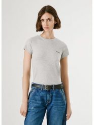 Pepe Jeans Koszulka "Merida" w kolorze jasnoszarym rozmiar: S. Szare bluzki damskie Pepe Jeans, s, bez wzorów, z jeansu, bez kołnierzyka, bez ramiączek. Za 91.56 zł.