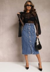 Niebieska Jeansowa Spódnica Midi Zapinana na Guziki Mimmera. Niebieskie spódniczki damskie Renee, xs, bez wzorów, z jeansu, midi. Za 59.99 zł.