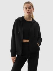 4F Bluza dresowa rozpinana z kapturem damska - czarna M. Czarne bluzy z kapturem damskie 4f, l, z bawełny. W wyprzedaży za 79.99 zł.