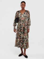 Sukienka damska z dekoltem v-neck z kolorowym nadrukiem Natela 000. Sukienki damskie Big Star, l, bez wzorów, z wiskozy, eleganckie, bez kołnierzyka, bez ramiączek, plisowane. W wyprzedaży za 159.99 zł.