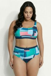 Damskie Bikini graficzny nadruk miękkie miseczki regulowane ramiączka. Niebieskie bikini damskie Ulla Popken, bez wzorów, plus size. Za 191.99 zł.