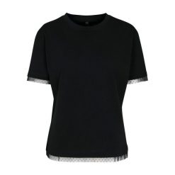 Koszulka Damska Z Koronkowymi Detalami. Czarne bluzki damskie BUILD YOUR BRAND, xs, bez wzorów, z koronki, sportowe, bez kołnierzyka, bez ramiączek. Za 67.99 zł.