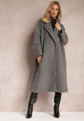 Ciemnoszary Długi Płaszcz Jednorzędowy o Kroju Oversize Vlekoma. Szare płaszcze damskie Renee, bez wzorów, z poliesteru, eleganckie. Za 209.99 zł.