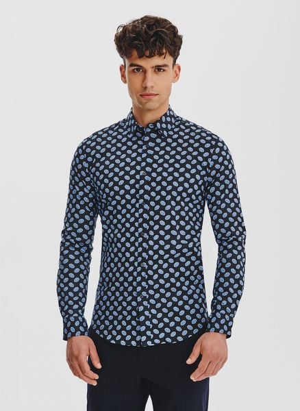 PAKO LORENTE – Granatowa koszula w kwiaty. Koszule męskie Pako Lorente, m, bez wzorów, z bawełny, bez kołnierzyka, bez ramiączek. Za 149.99 zł.