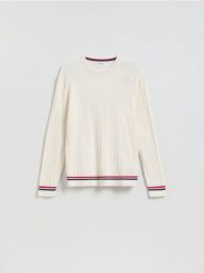 Strukturalny sweter z bawełną - biały. Białe swetry męskie Reserved, l, bez wzorów, z bawełny, bez kołnierzyka. Za 129.99 zł.