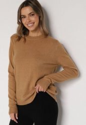 Brązowy Casualowy Sweter z Wełną i Bawełną Nedalla. Brązowe swetry klasyczne damskie Born2be, z bawełny, bez kołnierzyka. Za 44.99 zł.