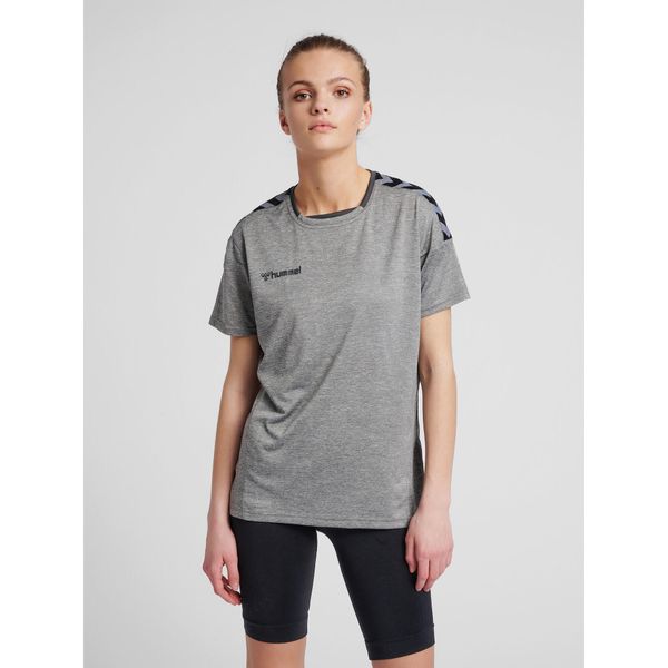 Hummel KOSZULKA DAMSKA T-shirt hmlAUTHENTIC POLY JERSEY WOMAN. Szare bluzki sportowe damskie HUMMEL, xs, z jersey, bez kołnierzyka, bez ramiączek. Za 85.00 zł.