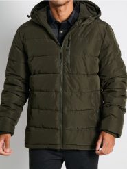 Kurtka puffer z kapturem - zielony. Zielone kurtki męskie Sinsay, l, bez wzorów, klasyczne, z kapturem. Za 119.99 zł.