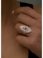 DIA DIAMONDS Pozłacany pierścionek z diamentami i rubinem rozmiar: 58. Czerwone pierścionki damskie DIA DIAMONDS, z diamentem, pozłacane. Za 294.28 zł.