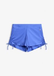Szorty kąpielowe z wszytymi figami z połyskującego materiału. Niebieskie bikini damskie bonprix, bez wzorów. Za 64.99 zł.