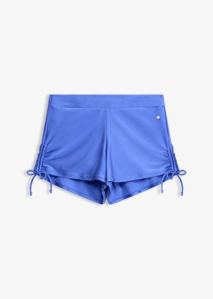 Szorty kąpielowe z wszytymi figami z połyskującego materiału. Niebieskie bikini damskie bonprix, bez wzorów. Za 64.99 zł.