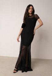 Czarna Siateczkowa Sukienka Koktajlowa z Wiskozą na Krótki Rękaw Talogana. Czarne sukienki damskie Born2be, na imprezę, l, bez wzorów, z materiału, wizytowe, bez kołnierzyka, bez ramiączek, maxi. Za 209.99 zł.