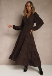 Brązowa Kopertowa Sukienka Vices o Rozkloszowanym Kroju Resvima. Brązowe sukienki damskie Renee, na co dzień, m, bez wzorów, bez kołnierzyka, bez ramiączek, maxi, kopertowe. Za 179.99 zł.