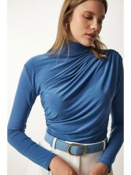 Happiness Istanbul Bluzka w kolorze niebieskim rozmiar: 38. Niebieskie bluzki damskie Happiness Istanbul, bez wzorów, bez kołnierzyka, bez ramiączek. Za 56.93 zł.