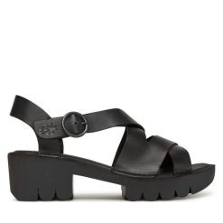 Sandały Fly London. Czarne sandały damskie Fly London, bez wzorów, bez obcasa, na słupku. Za 339.99 zł.