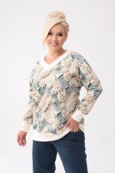 Bawełniana nierozpinana bluza Elsa w kwiaty 3D z dekoltem w serek V-neck PLUS SIZE XXL OVERSIZE. Białe bluzy bez kaptura damskie Moda Size Plus Iwanek, plus size, z bawełny. Za 259.90 zł.