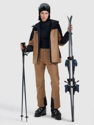 4F Spodnie narciarskie softshell membrana 10000 damskie - brązowe M. Brązowe kurtki softshell damskie 4f, bez wzorów, z materiału, z podwyższonym stanem. Za 599.99 zł.