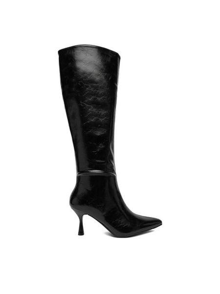 JENNY Kozaki CEO-3A9851-6 Czarny. Czarne kozaki damskie Jenny, z materiału, bez obcasa, na szpilce. Za 229.99 zł.