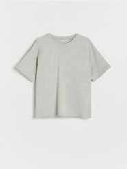 Gładki t-shirt - jasnoszary. Szare koszulki dziewczęce Reserved, bez wzorów, z bawełny, bez ramiączek. W wyprzedaży za 22.99 zł.