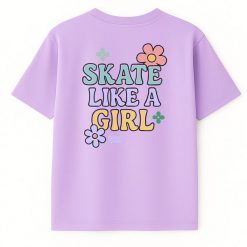 Koszulka dziecięca Skate Like a Girl – skate style dla dziewczynek (liliowa). Białe koszulki dziewczęce Bumpie Crew, l, bez wzorów, z bawełny, bez ramiączek. Za 89.00 zł.