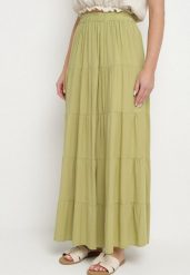 Zielona Bawełniana Spódnica z Falbanami Nevione. Zielone spódniczki damskie Born2be, l, bez wzorów, z bawełny, eleganckie, maxi. Za 54.99 zł.
