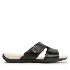Klapki Caprice. Czarne klapki damskie Caprice, bez wzorów, bez obcasa. Za 249.99 zł.