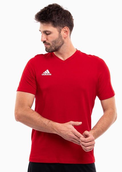 Koszulka męska adidas Entrada 22 Tee. Czerwone t-shirty sportowe męskie Adidas, m, z bawełny, bez ramiączek, do piłki nożnej. Za 73.99 zł.