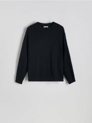 Bawełniana bluza oversize - czarny. Czarne bluzy bez kaptura męskie Reserved, l, z bawełny. Za 139.99 zł.