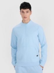 4F Bluza dresowa nierozpinana bez kaptura męska - niebieska M. Niebieskie bluzy bez kaptura męskie 4f, bez wzorów, z bawełny, eleganckie, bez kołnierzyka, bez ramiączek. W wyprzedaży za 69.99 zł.