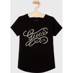 Guess Jeans - T-shirt dziecięcy 118 - 175 cm. Czarne koszulki dziewczęce Guess Jeans, z aplikacjami, z bawełny, bez ramiączek. Za 79.90 zł.