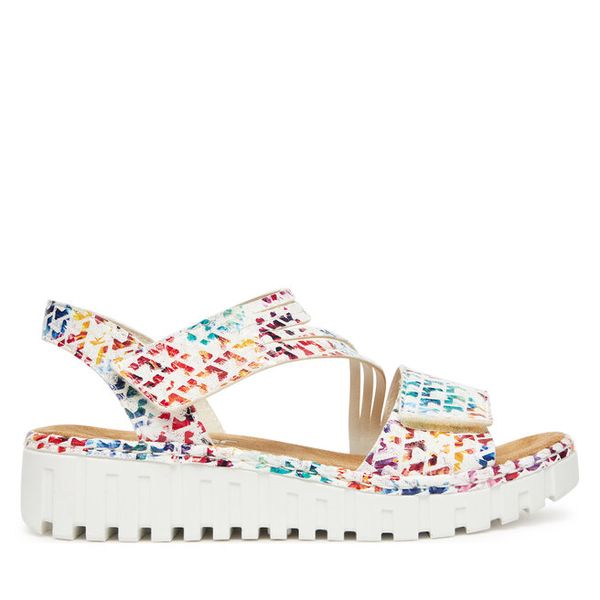 Sandały Rieker. Białe sandały damskie Rieker, bez wzorów, bez obcasa, na płaskiej podeszwie. Za 299.99 zł.