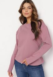 Ciemnoróżowa Bawełniana Bluza z Długim Rękawem i Ozdobnym Wiązaniem Pinada. Czerwone bluzy bez kaptura damskie Born2be, z bawełny. Za 84.99 zł.