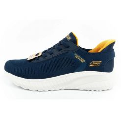 Buty Skechers Bobs Squad Chaos 118312/NVY niebieskie. Niebieskie buty sportowe na co dzień męskie z materiału, bez zapięcia. Za 518.78 zł.