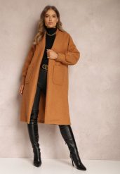 Jasnobrązowy Płaszcz Boucle Niezapinany Cango. Brązowe płaszcze damskie Renee, bez wzorów, z jeansu, eleganckie. Za 119.99 zł.