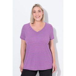 Damskie Koszulka funkcyjna prążkowanie klasyczny krój dekolt w serek rękaw 1/2. Fioletowe t-shirty damskie Ulla Popken, plus size, bez wzorów, z materiału, bez kołnierzyka. Za 199.99 zł.