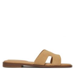Klapki DeeZee. Brązowe klapki damskie DeeZee, bez wzorów, bez obcasa. Za 139.99 zł.