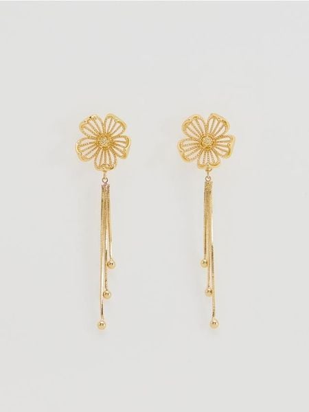 Wiszące kolczyki w kształcie kwiatów - złoty. Żółte kolczyki damskie Reserved, złote. Za 49.99 zł.