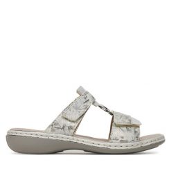 Klapki Rieker. Szare klapki damskie Rieker, bez wzorów, bez obcasa. Za 259.99 zł.