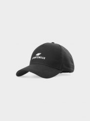 4F Czapka z daszkiem strapback uniseks - czarna L/XL. Czarne czapki z daszkiem damskie 4f, bez wzorów, z bawełny. W wyprzedaży za 39.99 zł.