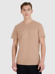 4F T-shirt regular z nadrukiem męski - beżowy M. Brązowe t-shirty męskie 4f, m, bez wzorów, z bawełny, bez kołnierzyka. Za 59.99 zł.